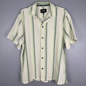 Malibu Green & White Striped Textured The Linen Look Button Up Shirt Men’s L